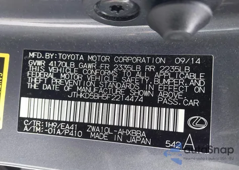 2015 Lexus Ct 200H z USA, uszkodzony, nr VIN JTHKD5BH5F2214474